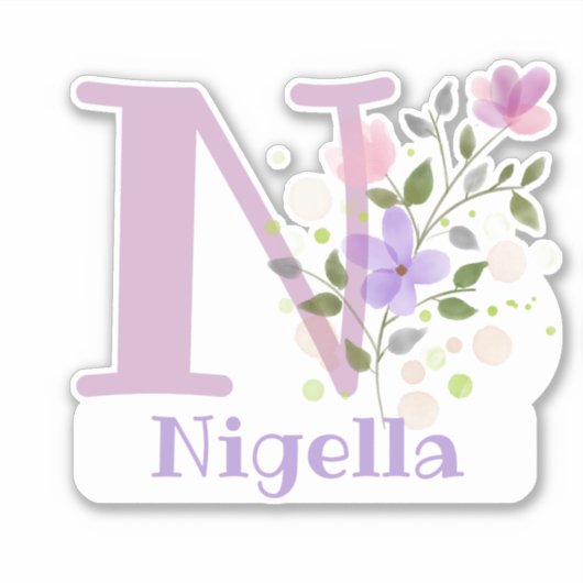 Naam Nigella & Initiaal met Bloemendesign Sticker (Voorkant)