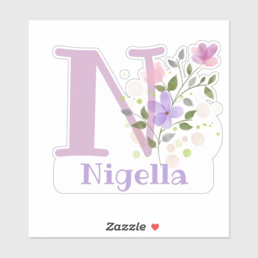 Naam Nigella & Initiaal met Floral Design Sticker (Vel)