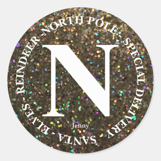 Naam Noordpool Santa Delivery Gold Glitter 2 Ronde Sticker (Voorkant)
