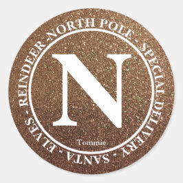 Naam Noordpool Santa Delivery Gold Glitter Logo Ronde Sticker