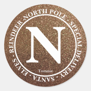 Naam Noordpool Santa Delivery Gold Glitter Logo Ronde Sticker