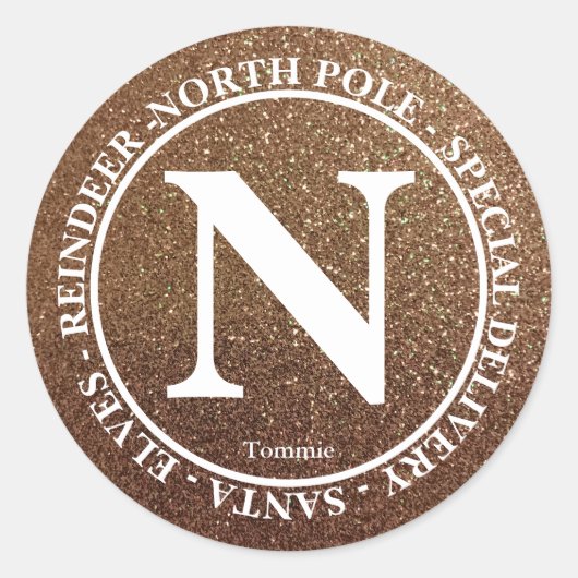 Naam Noordpool Santa Delivery Gold Glitter Logo Ronde Sticker (Voorkant)