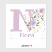 Naam Nora & Initiaal met Floral Design Sticker (Vel)