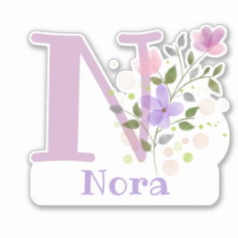 Naam Nora & Initiaal met Floral Design Sticker