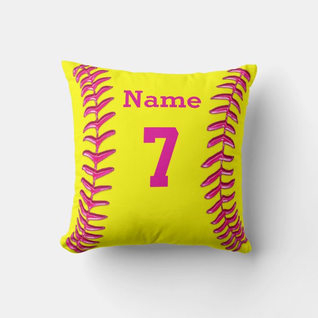 NAAM, NUMMER EN MONOGRAMMED Softball Pillow Kussen (Voorkant)