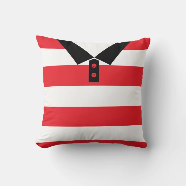Naam & Nummer Rode Strepen Rugby Voetbal Kussen (Voorkant)