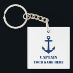 Naam of Boat Naam Nautical Anchor Navy Blue White Sleutelhanger<br><div class="desc">Uw persoonlijke naam of naam van het schip met een klassieke autische anker in Navy Blue op een stijlvolle,  witte of aangepaste Sleutelhanger.</div>
