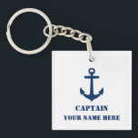 Naam of Boat Naam Nautical Anchor Navy Blue White Sleutelhanger<br><div class="desc">Uw persoonlijke naam of naam van het schip met een klassieke autische anker in Navy Blue op een stijlvolle,  witte of aangepaste Sleutelhanger.</div>