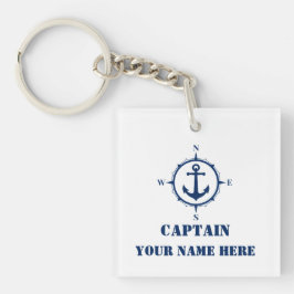 Naam of Boat Name Nautical Compass Anchor White Sleutelhanger