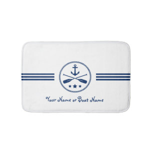 Naam of Boat Nautical Anchor & Crossed Oars Navy Badmat