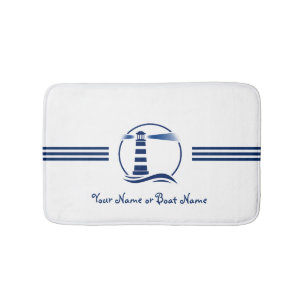 Naam of Boat Nautical Classic Lighthouse Navy Badmat
