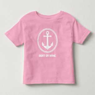 Naam of Bootnaam Nautisch Zee Anker Roze Wit Kinder Shirts