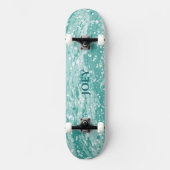Naam of Initiaal Teal Verfspatten Skateboard (Voorkant)
