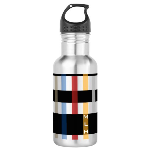 Naam of Initialen & Modern Weaving Stripes Waterfles (Voorkant)