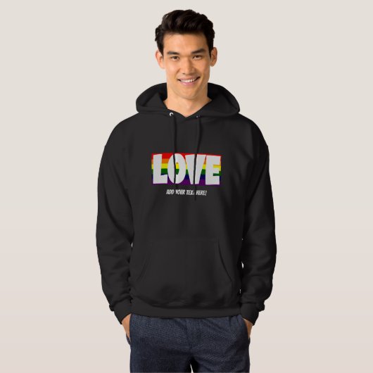 Naam of Jouw tekst toevoegen, liefdesregenboog vla Hoodie (Voorkant volledig)
