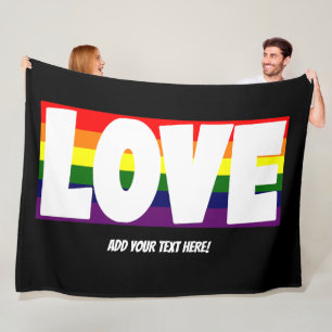 Naam of Jouw tekst toevoegen, liefdesregenboogvlag Fleece Deken
