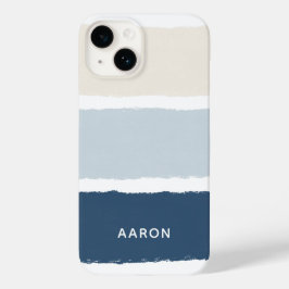 Naam of monogrammen penseelstrepen in blauw Ecru Case-Mate iPhone 14 Hoesje