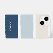 Naam of monogrammen penseelstrepen in blauw Ecru Case-Mate iPhone Case (Achterkant (horizontaal))