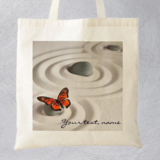 Naam of tekst, zen tuin monarch vlinder tote bag