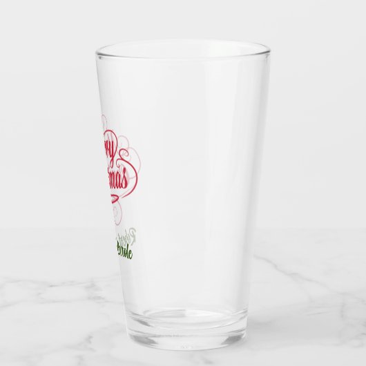 Naam,  ontwerp Vrolijk kerstfeest, 16oz. Pint Glas (Links)