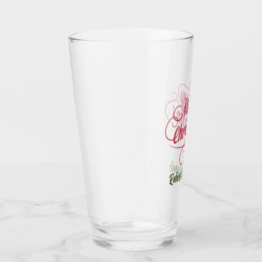 Naam,  ontwerp Vrolijk kerstfeest, 16oz. Pint Glas (Rechts)