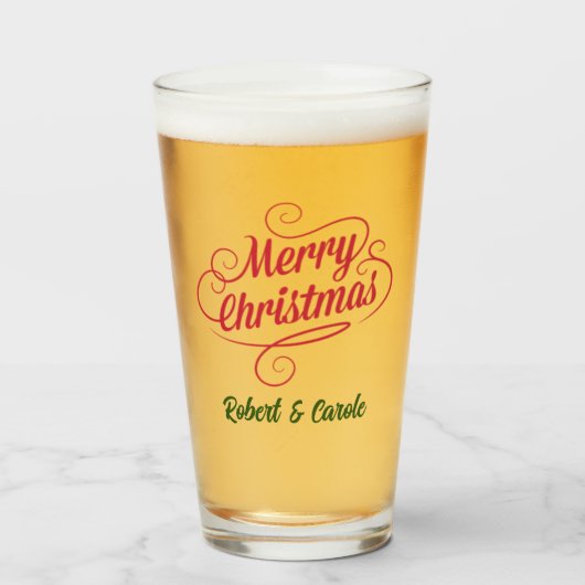 Naam,  ontwerp Vrolijk kerstfeest, 16oz. Pint Glas (Voorkant gevuld)