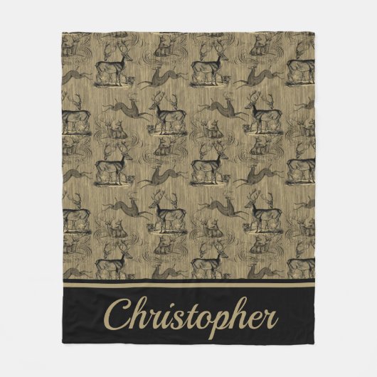  naam Oorspronkelijk patroon Deer | Monogram Fleece Deken (Voorkant)