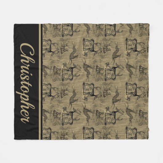 naam Oorspronkelijk patroon Deer | Monogram Fleece Deken (Voorkant (Horizontaal))