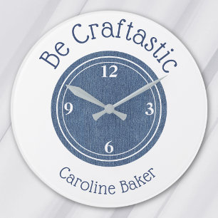 Naam op 10-inch Be Craftastic, Denim & White Round Grote Klok