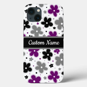 Naam op Ace Pride Flowers Paars Grey Black White Case-Mate iPhone Case