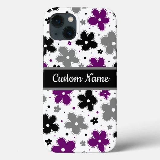 Naam op Ace Pride Flowers Paars Grey Black White Case-Mate iPhone Case (Achterkant)