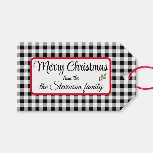 Naam op Black & White Buffalo Check 10 Cadeaulabel (Voorkant (Horizontaal))
