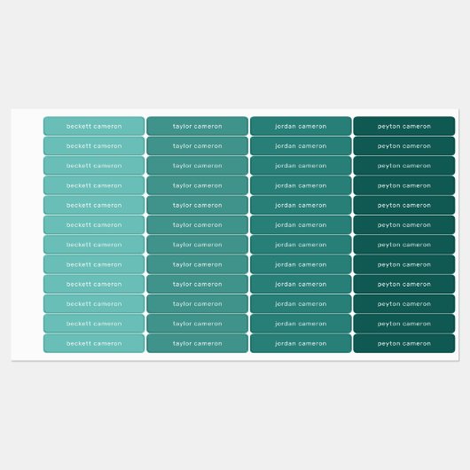 Naam op Blauwgroen Zelfklevende Waterdicht Labels (Vel)