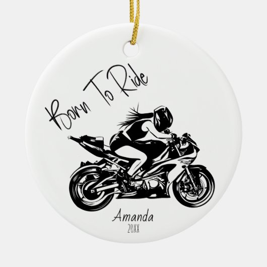 Naam op 'Born To Ride' Keramisch Ornament (Voorkant)