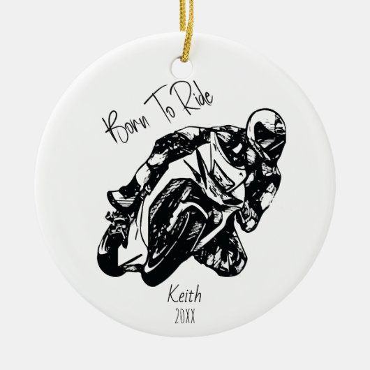 Naam op 'Born To Ride' Keramisch Ornament (Voorkant)