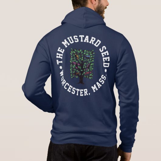 Naam op borst met witte belettering en logo hoodie (Achterkant)