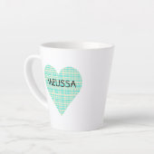 NAAM op Cute Turquoise en Yellow Pset Heart Latte Mok (Linkerhoek)