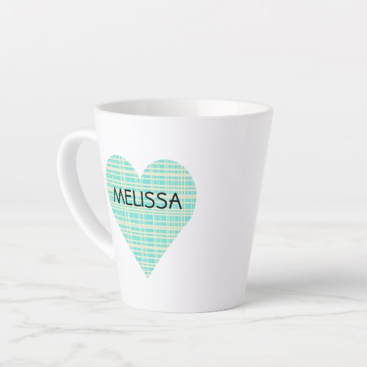 NAAM op Cute Turquoise en Yellow Pset Heart Latte Mok (Linkerhoek)