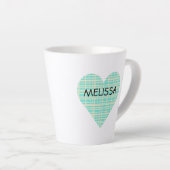 NAAM op Cute Turquoise en Yellow Pset Heart Latte Mok (Rechterhoek)