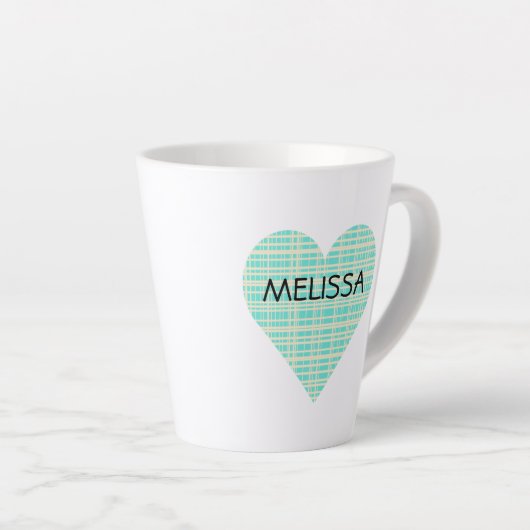 NAAM op Cute Turquoise en Yellow Pset Heart Latte Mok (Rechterhoek)