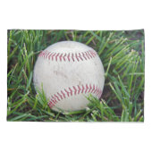 Naam op een honkbal in gras kussensloop (Achterkant-Links)