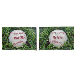 Naam op een honkbal in gras kussensloop