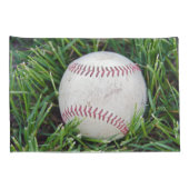 Naam op een honkbal in gras kussensloop (Achterkant-Rechts)