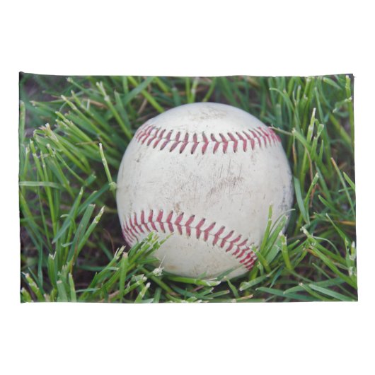 Naam op een honkbal in gras kussensloop (Achterkant-Rechts)