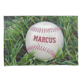 Naam op een honkbal in gras kussensloop (Voorkant-Rechts)