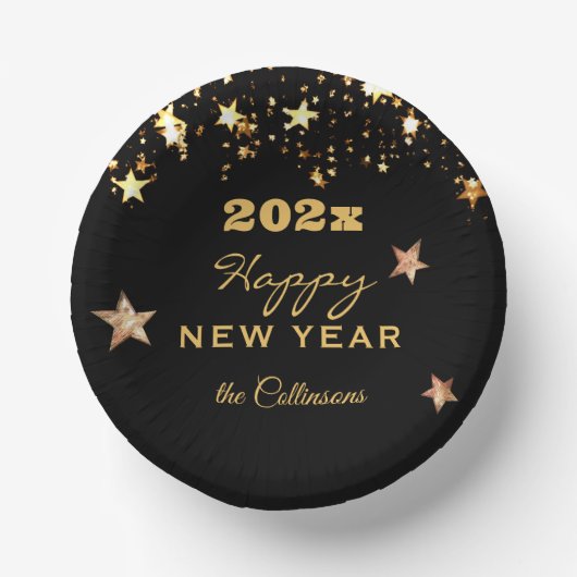 Naam op Elegante Gelukkige Nieuwjaar 7-in Document Papieren Kommen (Voorkant)