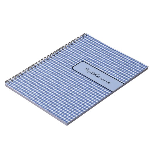 Naam op Faux Tab Blue Check Gingham 6.5x 8.75 Notitieboek (Linkerzijde)