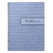 Naam op Faux Tab Blue Check Gingham 6.5x 8.75 Notitieboek (Voorkant)