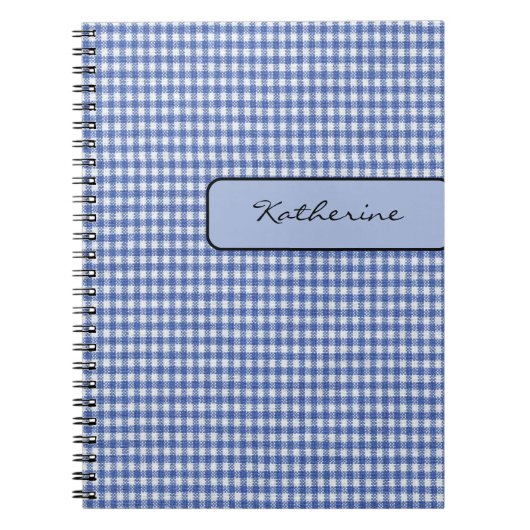 Naam op Faux Tab Blue Check Gingham 6.5x 8.75 Notitieboek (Voorkant)
