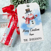 Naam op grillige Retro Snowman Winter Gift Labels Cadeaulabel